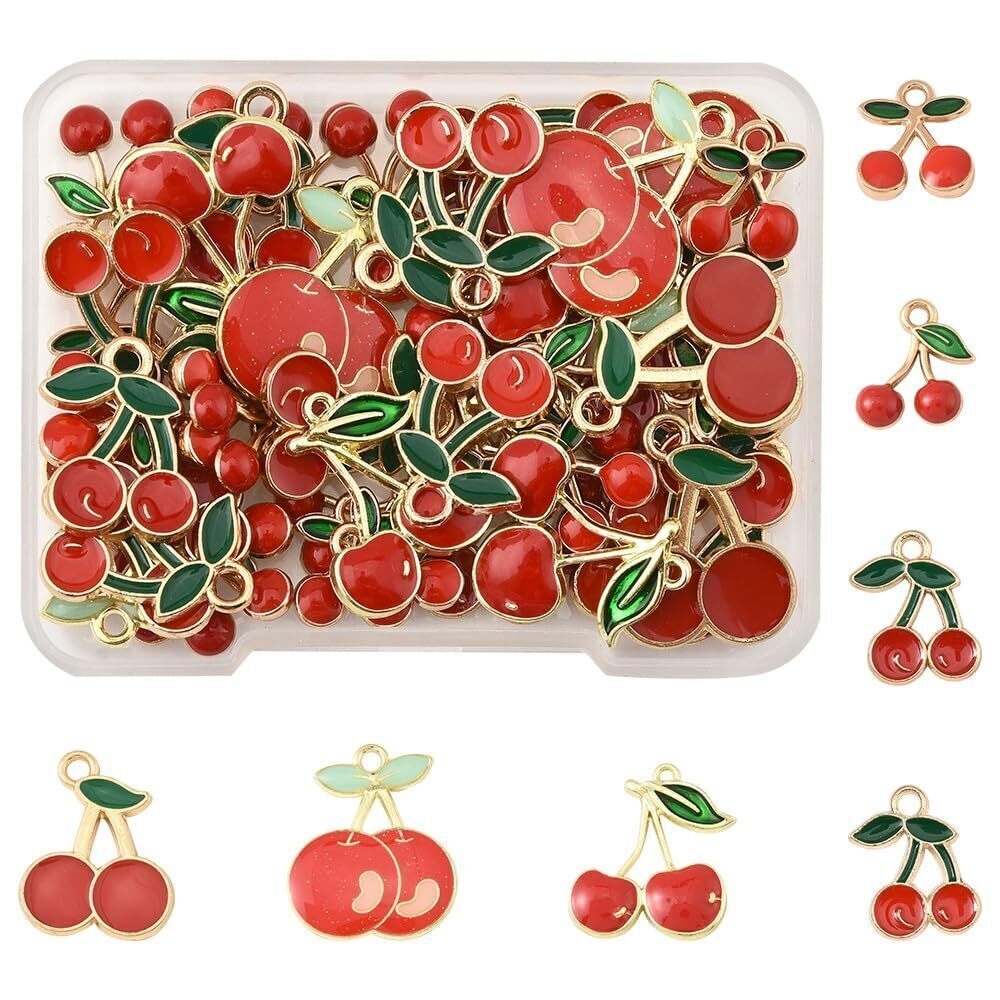 7411 Fruit Charms Jewelry Making Kit Includes 50 Pcs 7 Styles Cute Red